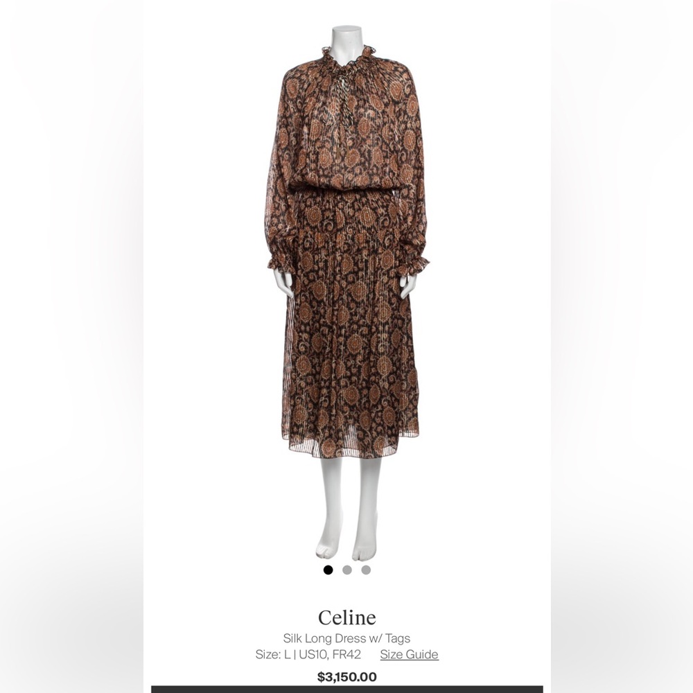 NWT Celine dress in brown silk paisley print and gold thread size 42 never worn